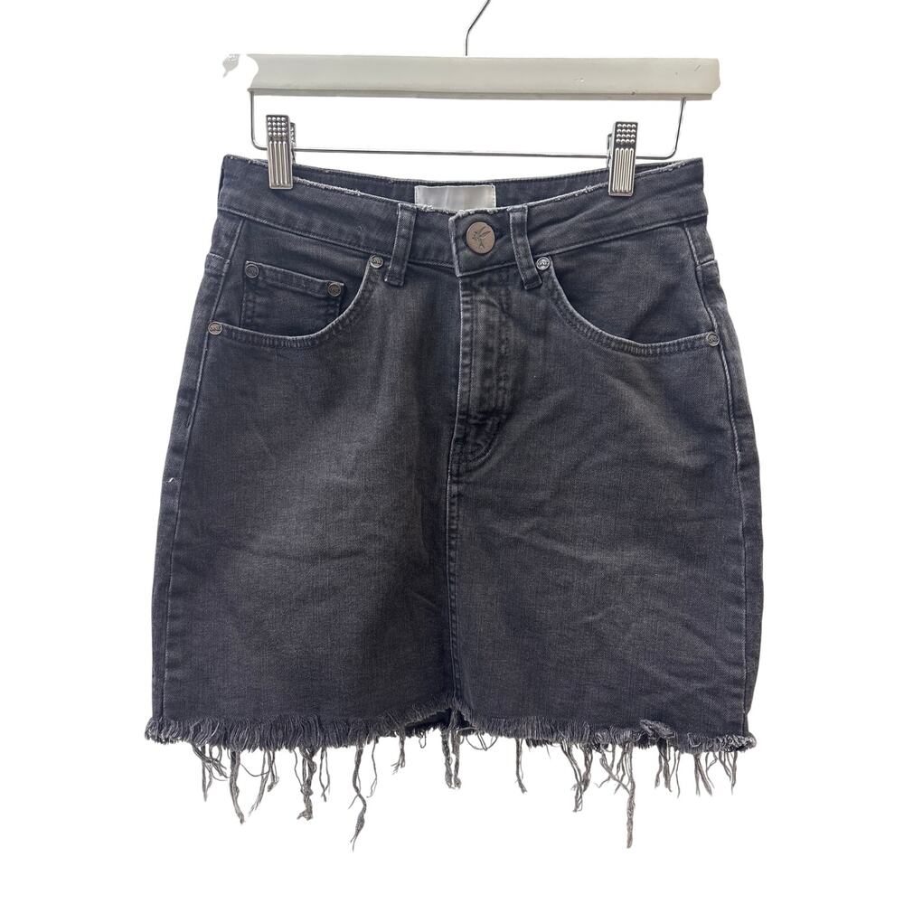 One Teaspoon Sz 26 Black Oak High Waist 2020 Cut Off Distressed Mini Skirt